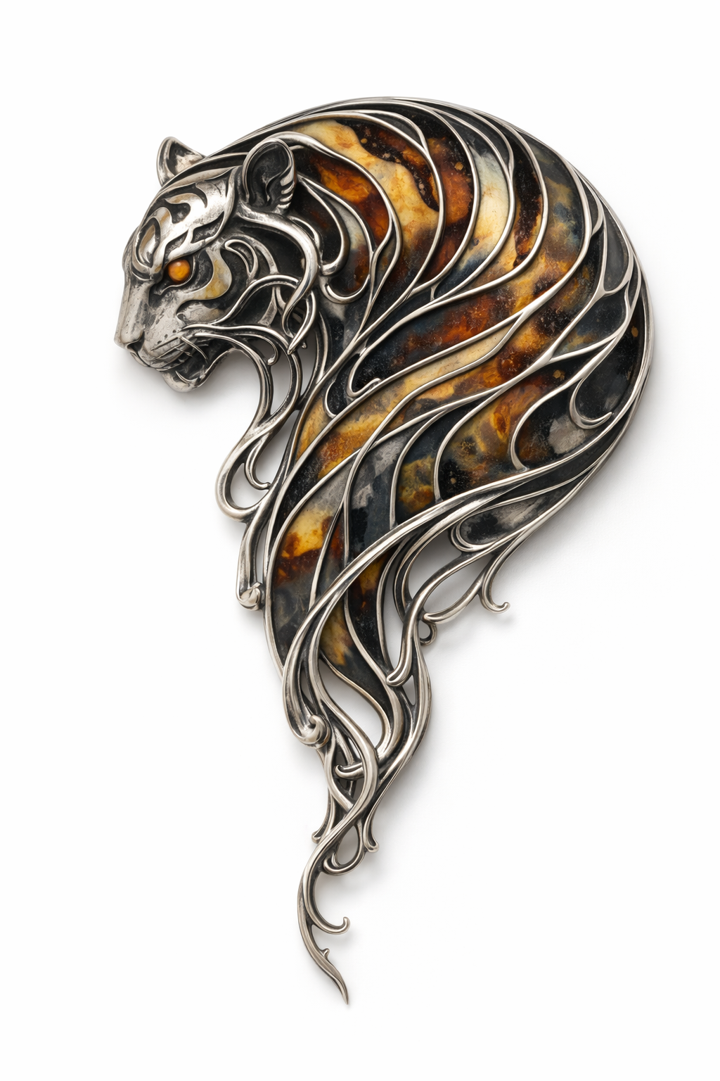 VANA TIGER SILVER PENDANT-BROOCH