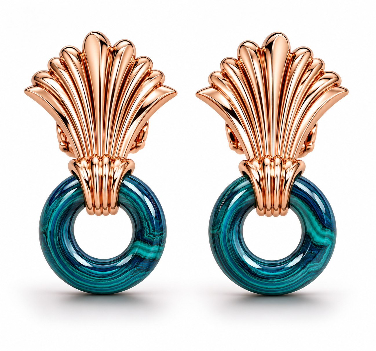 VANTA AZURE MALACHITE ROSE GOLD FAN EARRINGS