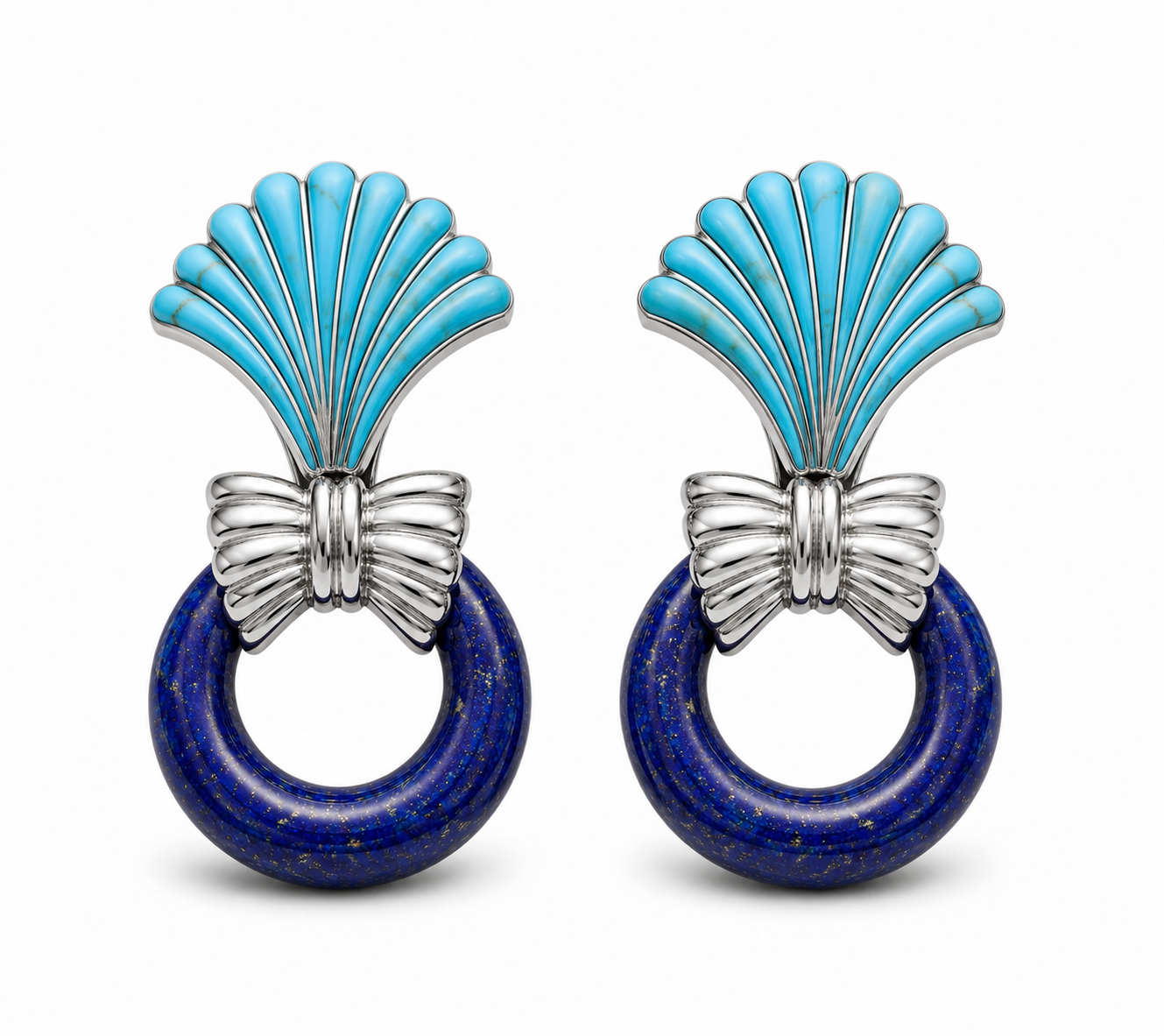 VANTA LAPIS TURQUOISE PLATINUM FAN EARRINGS