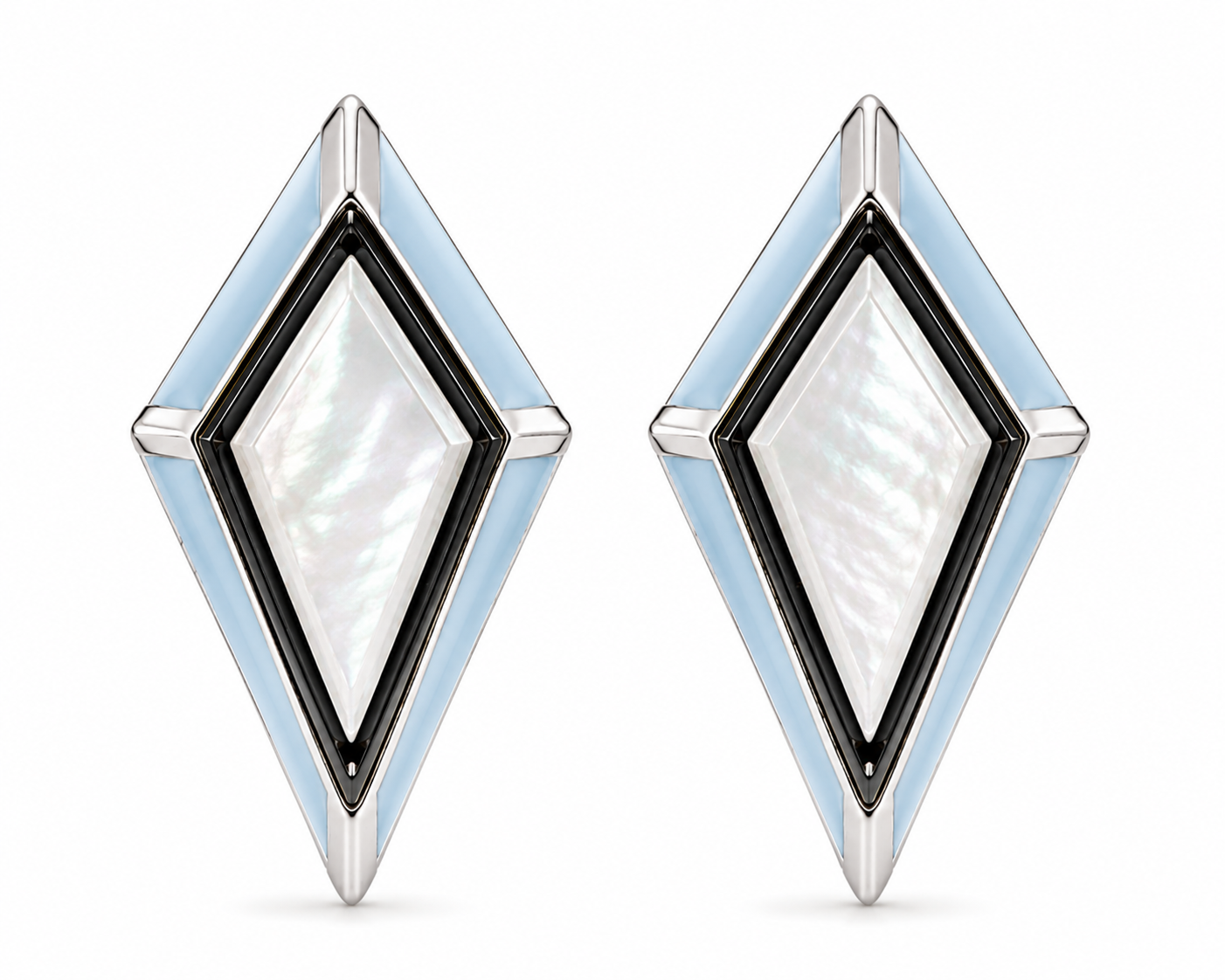 KITE Mother-of-Pearl & Powder Blue Enamel Stud Earrings
