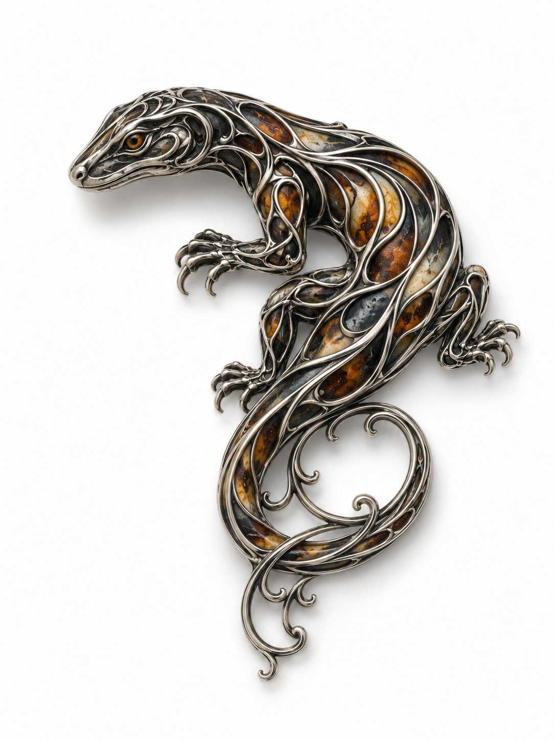 VANA LIZARD SILVER PENDANT-BROOCH