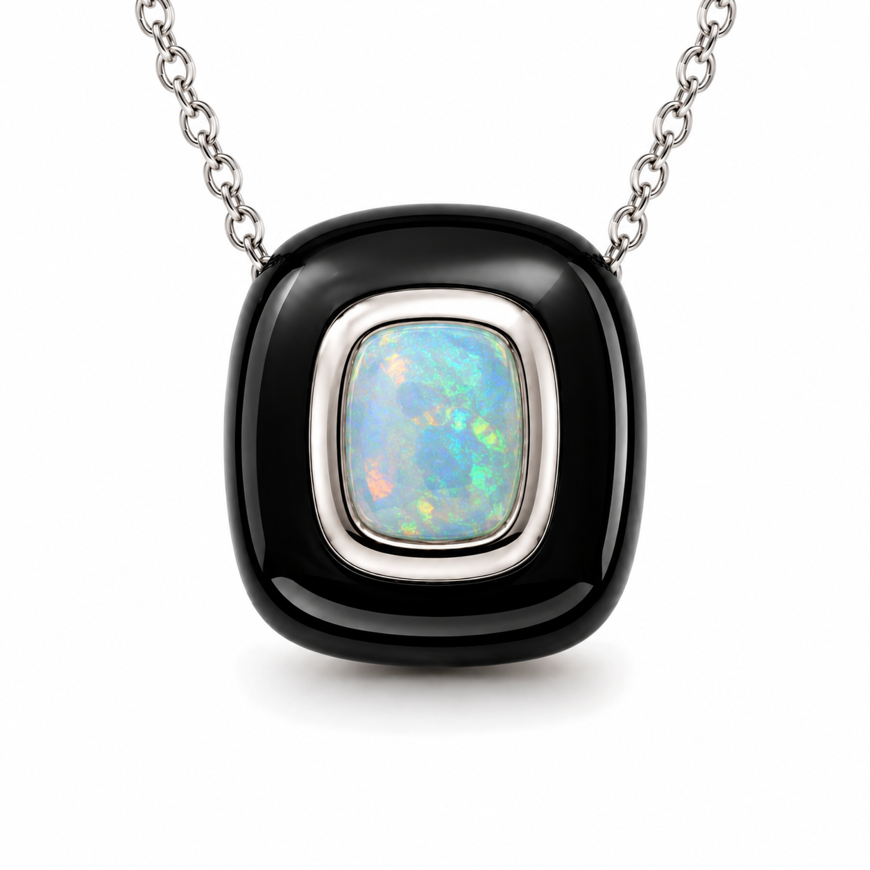 ATLAS Black Enamel & Opal Pendant in Platinum 950