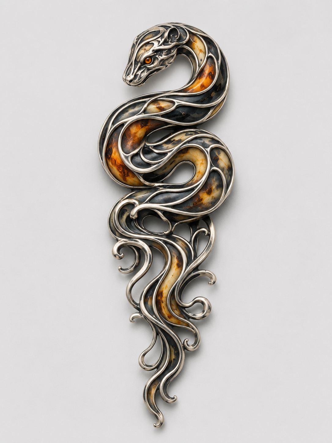 VANA SERPENT SILVER PENDANT-BROOCH