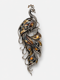 VANA PEACOCK SILVER PENDANT-BROOCH