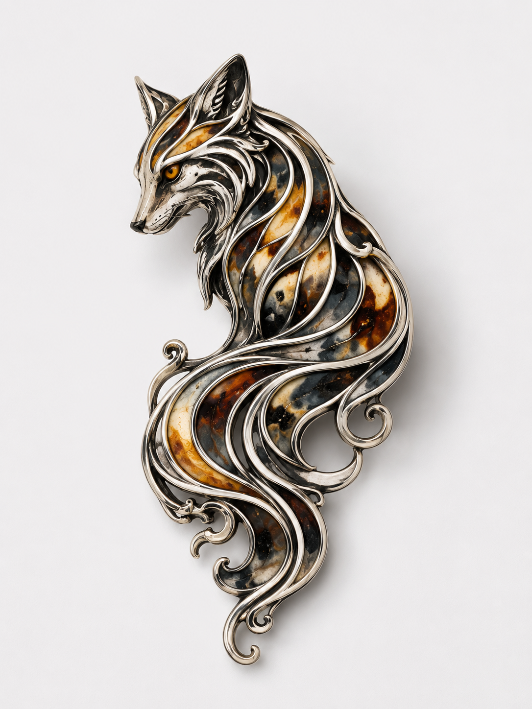 VANA FOX SILVER PENDANT-BROOCH