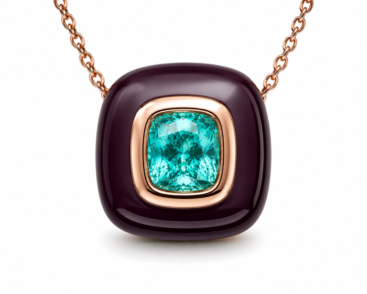 ATLAS Aubergine Enamel & Paraiba Tourmaline Pendant in 18KT Rose Gold