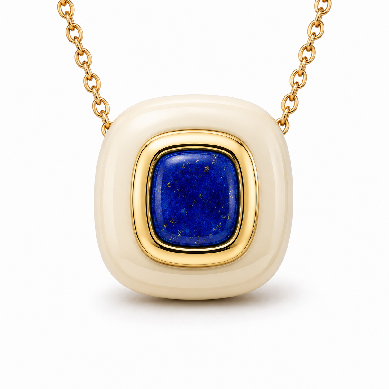ATLAS Ivory Enamel & Lapis Lazuli Pendant in 18KT Yellow Gold