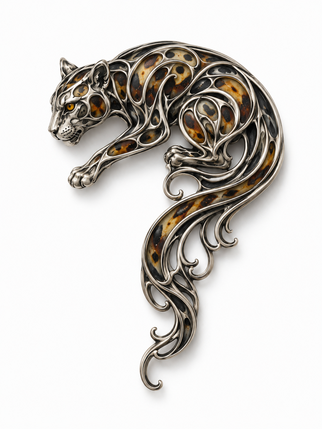 VANA WILD CAT SILVER PENDANT-BROOCH