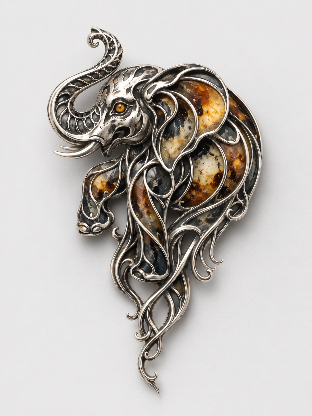 VANA ELEPHANT SILVER PENDANT-BROOCH