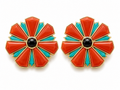 RAYA Coral, Turquoise & Onyx Earrings in 18KT Yellow Gold