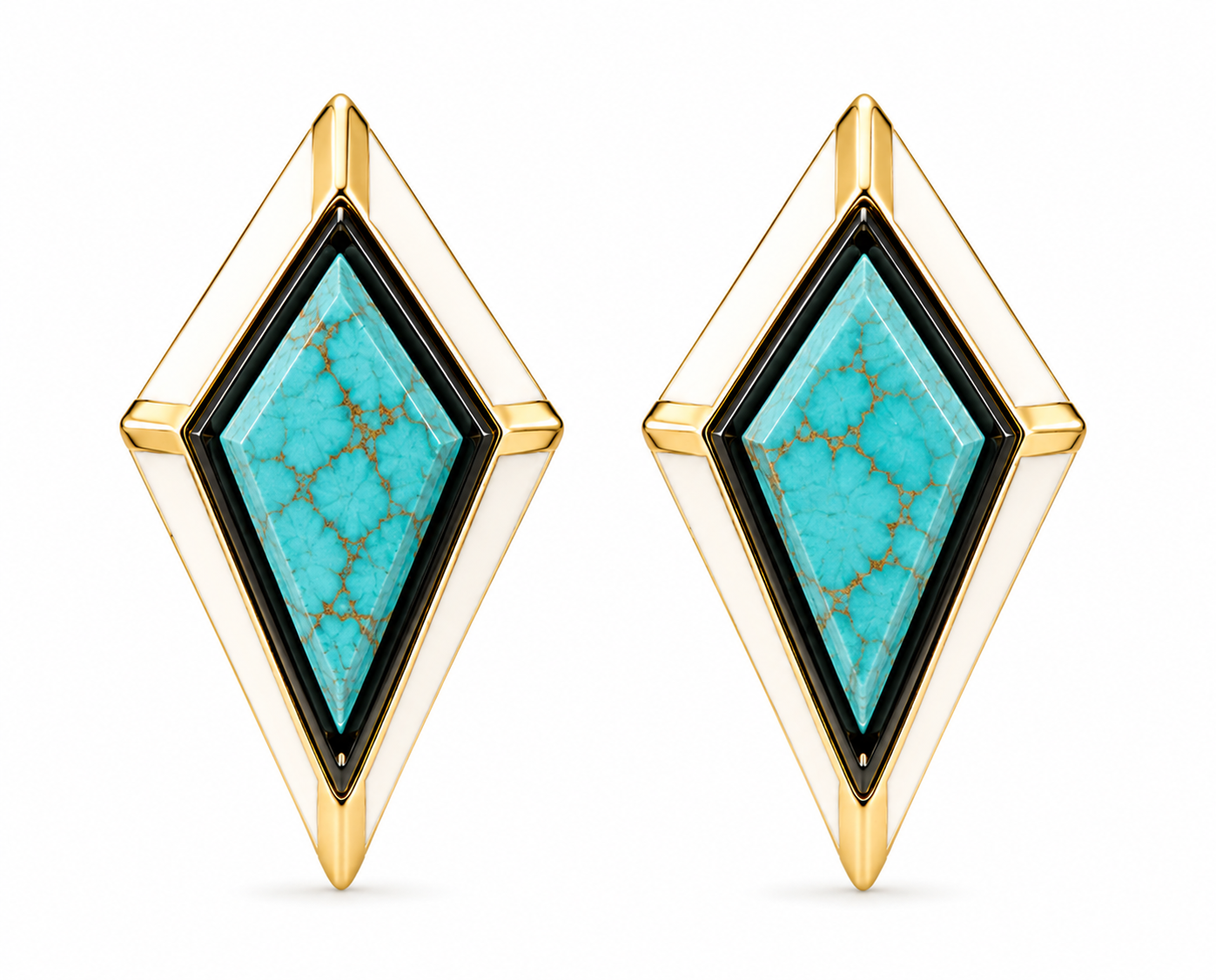 KITE Persian Turquoise & Ivory Enamel Stud Earrings