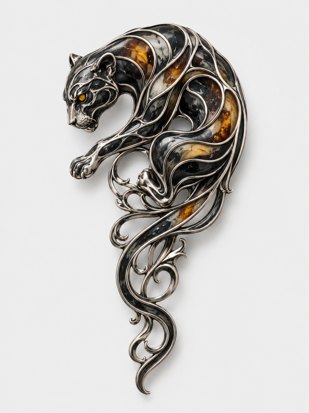 VANA PANTHER SILVER PENDANT-BROOCH