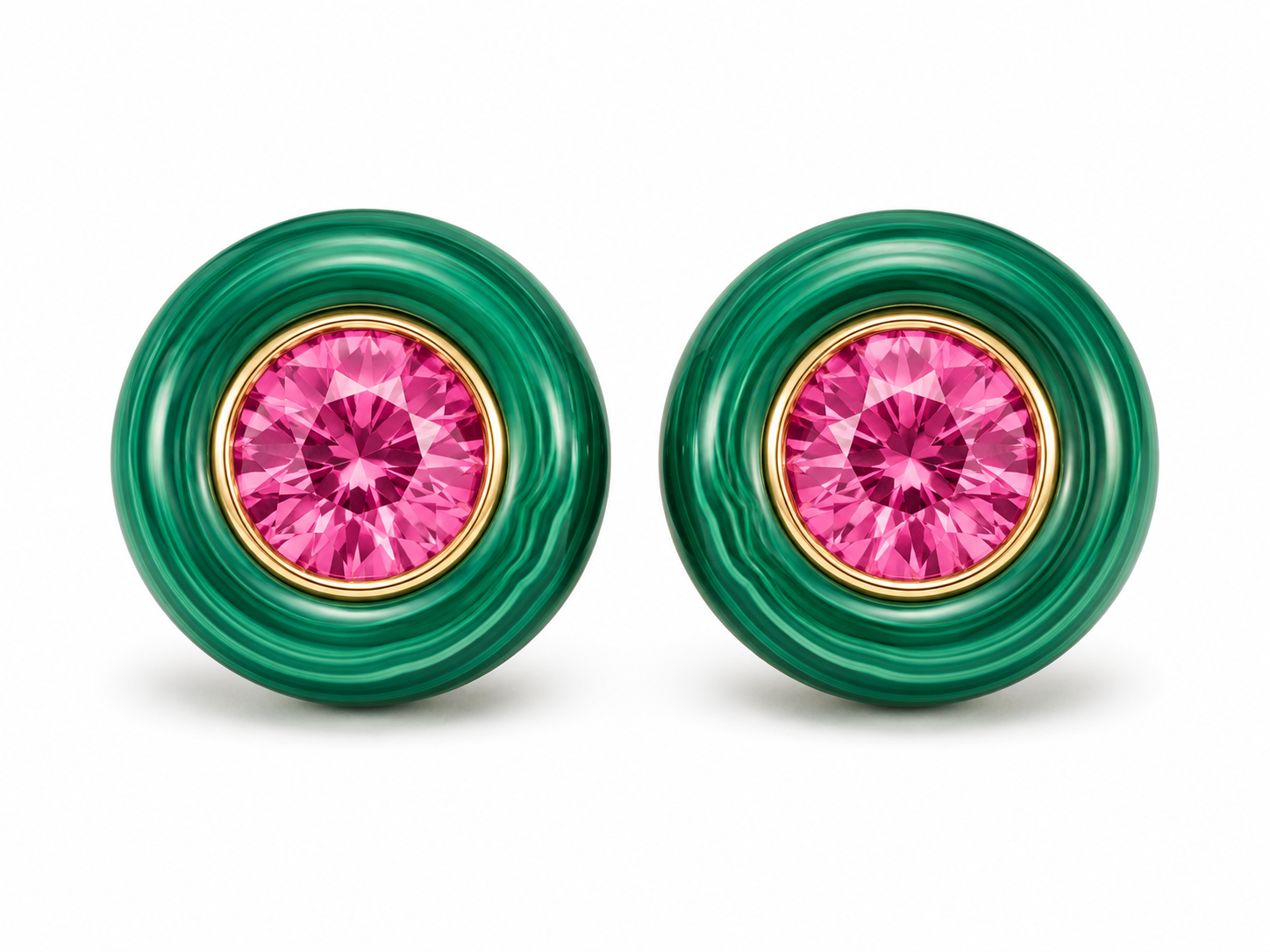 HALO Malachite Pink Sapphire Earrings