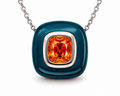 ATLAS Deep Teal Enamel & Mandarin Garnet Pendant in Platinum 950