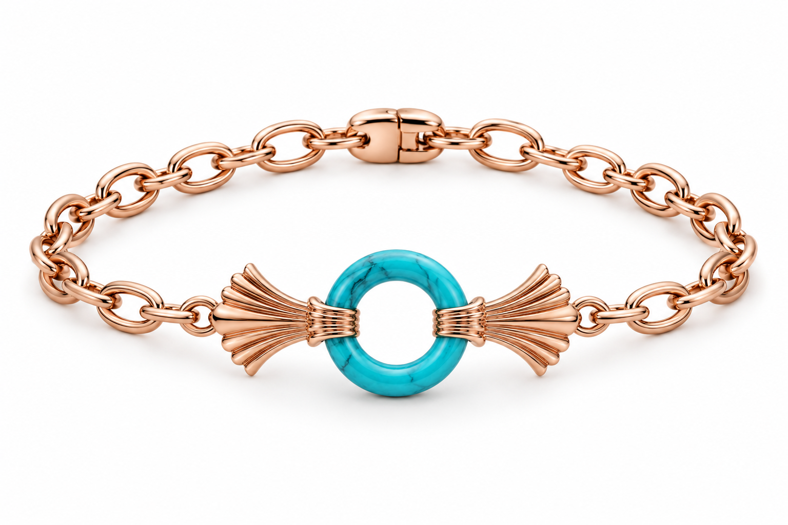 VANTA TURQUOISE ROSE GOLD FAN CHAIN BRACELET