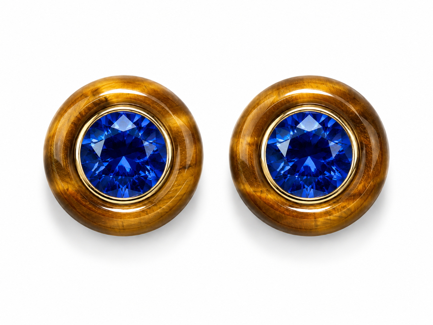 HALO Tiger’s Eye Blue Sapphire Earrings