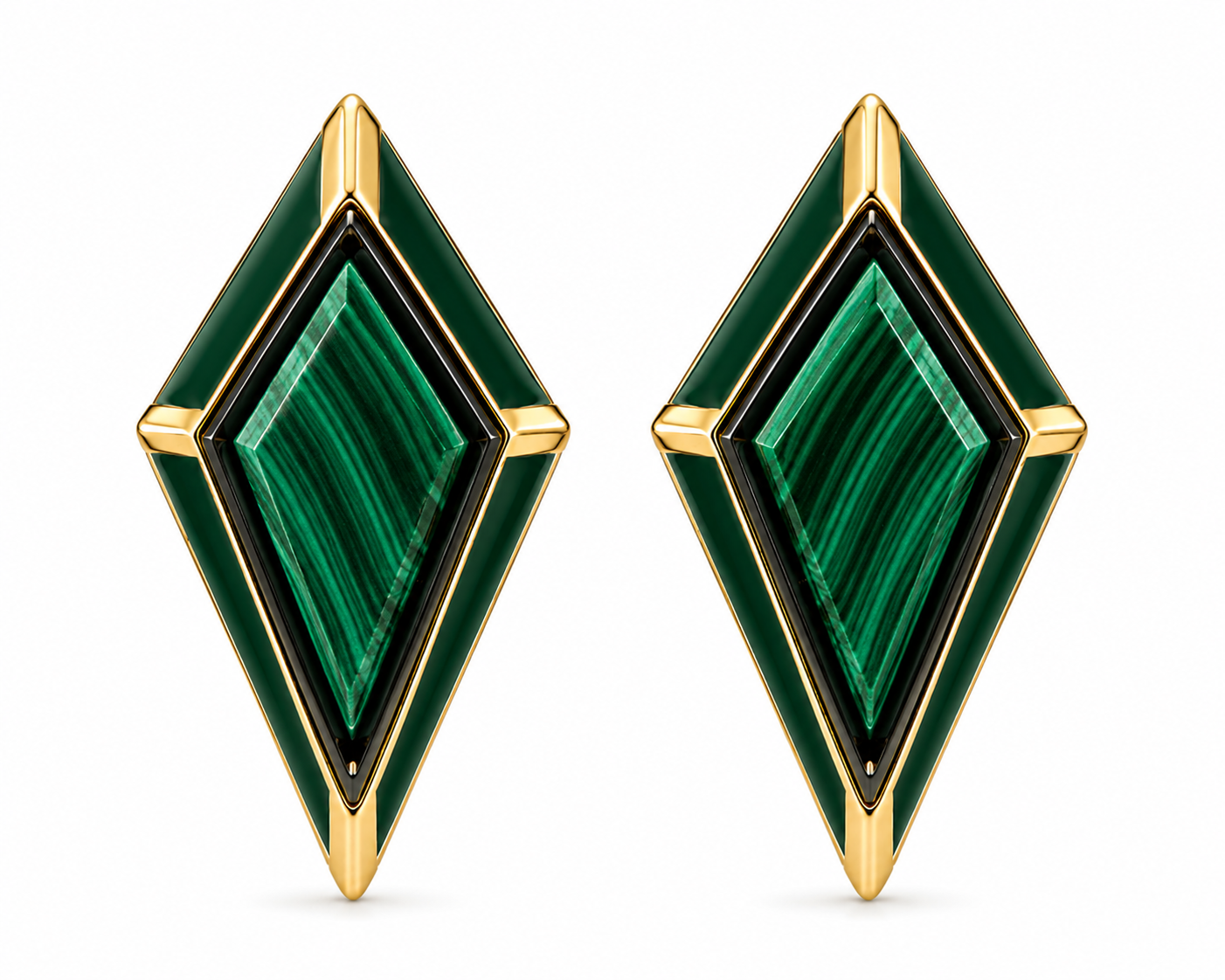 KITE Malachite & Forest Green Enamel Stud Earrings