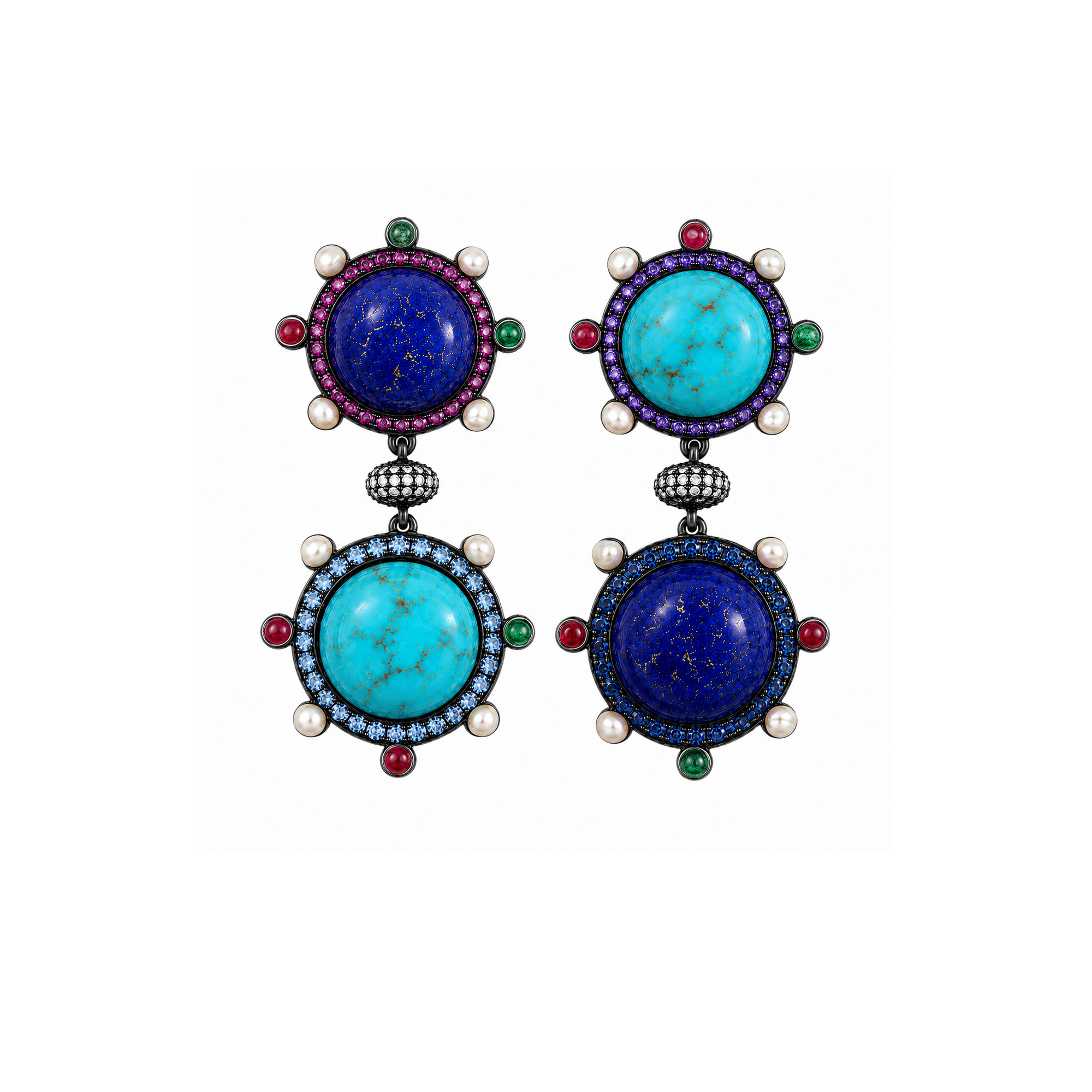 NILAYA LAPIS TURQUOISE CABOCHON EARRINGS